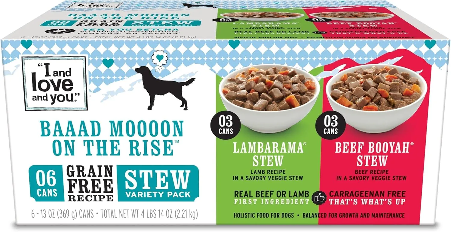 I and love and you Wet Dog Food - Baad Mooon On The Rise Variety Pack - Beef   Lamb, Grain Free, Filler Free 13oz can, 6pk