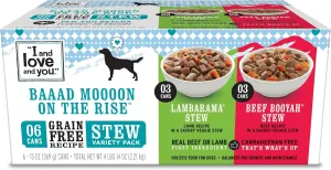 I and love and you Wet Dog Food - Baad Mooon On The Rise Variety Pack - Beef   Lamb, Grain Free, Filler Free 13oz can, 6pk