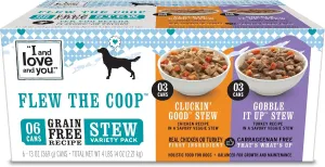 I AND LOVE AND YOU Wet Dog Food - Flew The Coop Variety Pack - Chicken   Turkey, Grain Free, Filler Free 13oz can, 6pk