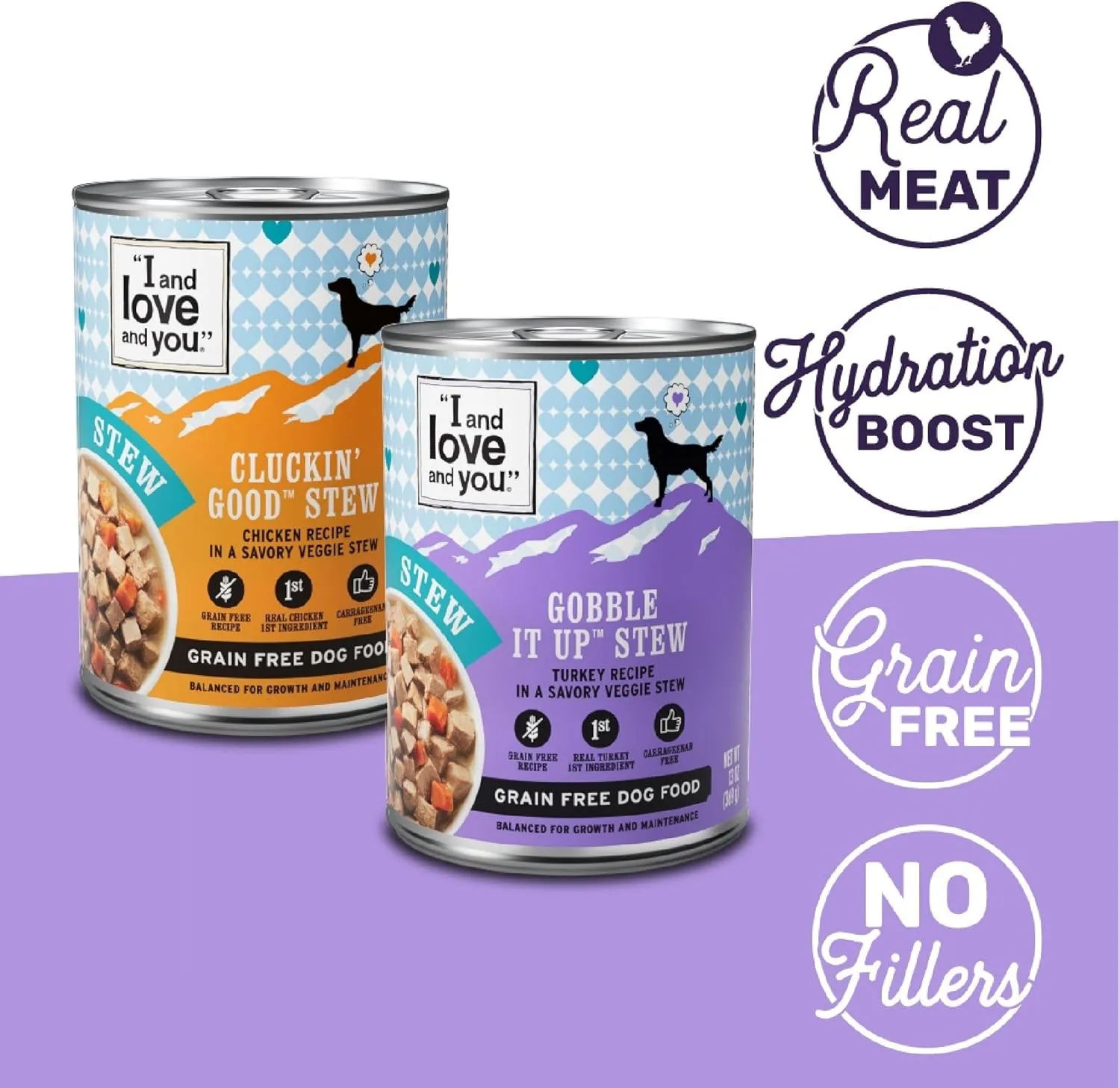 I AND LOVE AND YOU Wet Dog Food - Flew The Coop Variety Pack - Chicken   Turkey, Grain Free, Filler Free 13oz can, 6pk