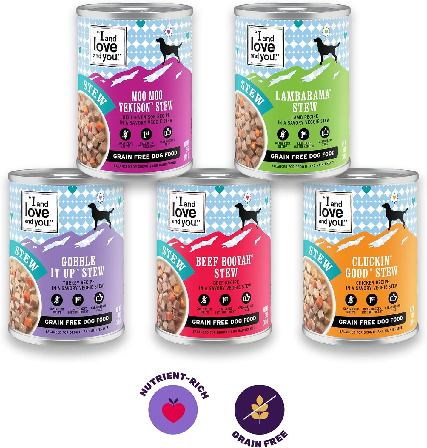 I AND LOVE AND YOU Wet Dog Food - Moo Moo Venison Stew - Beef   Venison Recipe, Grain Free, Filler Free 13oz can, 12pk