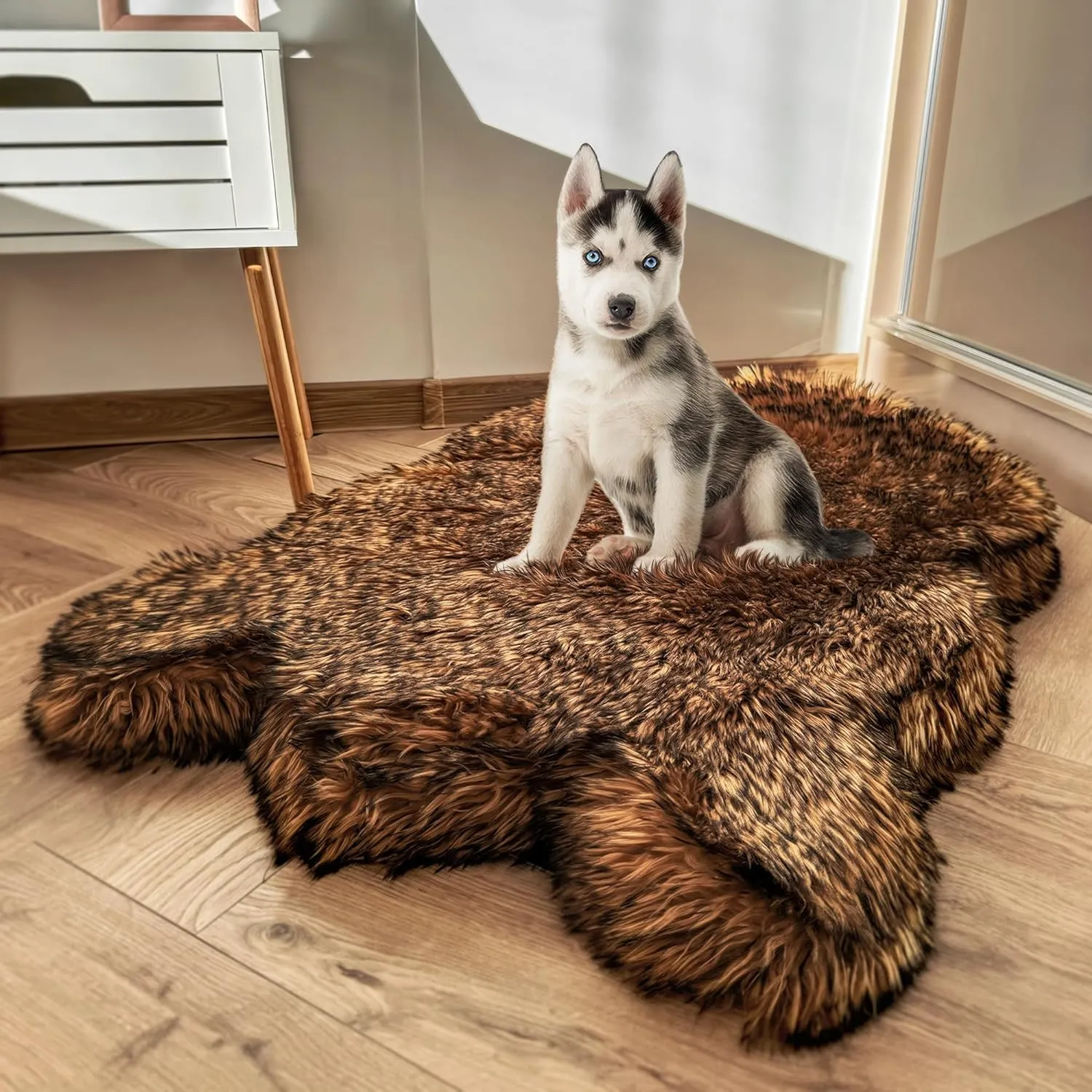 IHAPPYDOG Luxury Faux Fur Orthopedic Dog Bed, Memory Foam Dog Bed for Small, Medium, Large and XL Pets, Fluffy Pet Rug with Waterproof and Washable Cover, Brown, Giant (60x35)