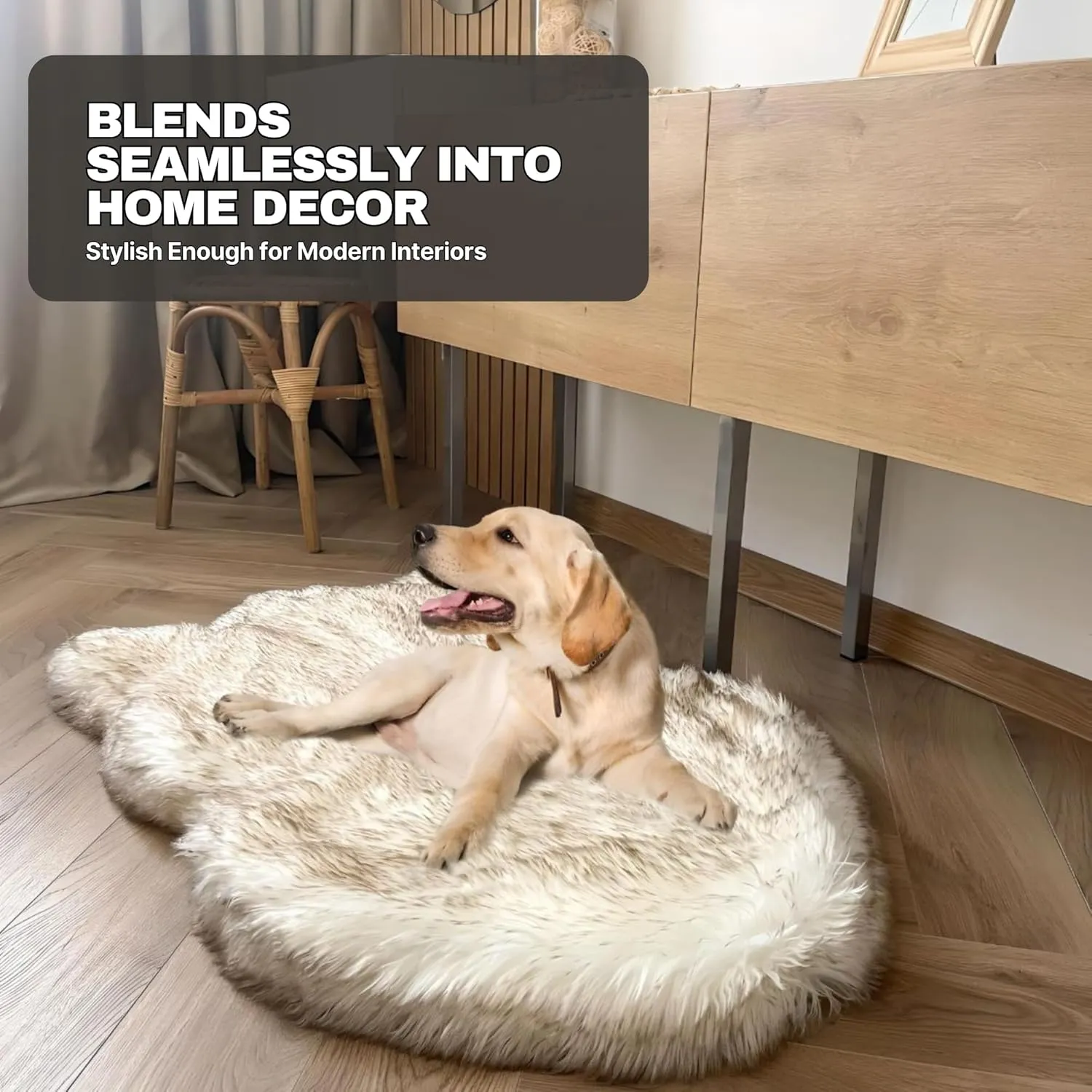 IHAPPYDOG Luxury Faux Fur Orthopedic Dog Bed, Memory Foam Dog Bed for Small, Medium, Large and XL Pets, Fluffy Pet Rug with Waterproof and Washable Cover, White, Medium 40x25