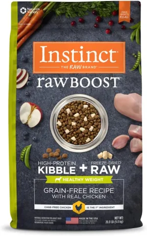 Instinct Raw Boost Healthy Weight, Natural Dry Dog Food with Freeze Dried Pieces, Grain Free Recipe - Real Chicken, 20 lb. Bag