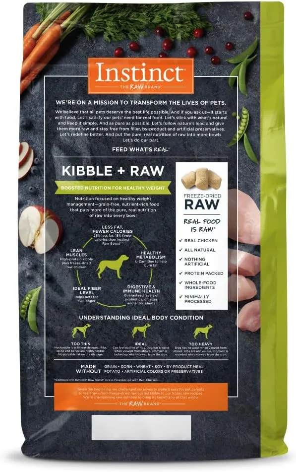 Instinct Raw Boost Healthy Weight, Natural Dry Dog Food with Freeze Dried Pieces, Grain Free Recipe - Real Chicken, 20 lb. Bag