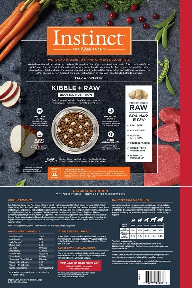 Instinct Raw Boost, Natural Dry Dog Food with Freeze Dried Pieces, High Protein, Grain Free Recipe - Real Beef, 10 lb. Bag