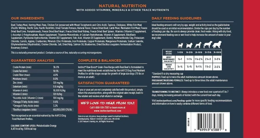 Instinct Raw Boost, Natural Dry Dog Food with Freeze Dried Pieces, High Protein, Grain Free Recipe - Real Beef, 10 lb. Bag