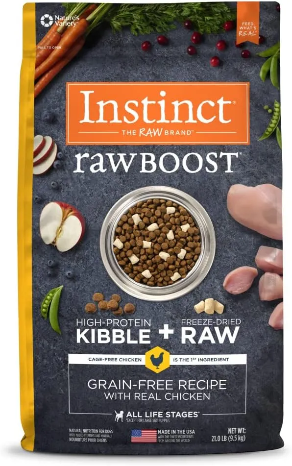 Instinct Raw Boost, Natural Dry Dog Food with Freeze Dried Pieces, High Protein, Grain Free Recipe - Real Chicken, 21 lb. Bag