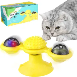 Interactive Windmill Cat Toy with Suction Cup, 2025 Funny Indoor Kitten Toys with LED Light Ball, for Cat chew Exercise Promotes Dental Health and Kitten Enrichment (Yellow)