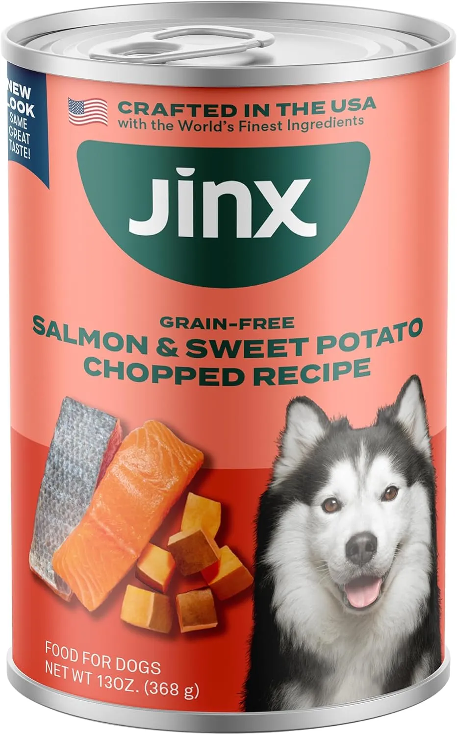 Jinx Wet Dog Food Cans Pate, Grain Free, Made with Real Salmon, Chicken, Fish Broth & Sweet Potatoes, No Fillers, for All Lifestages, 13oz Cans, 12 Pack