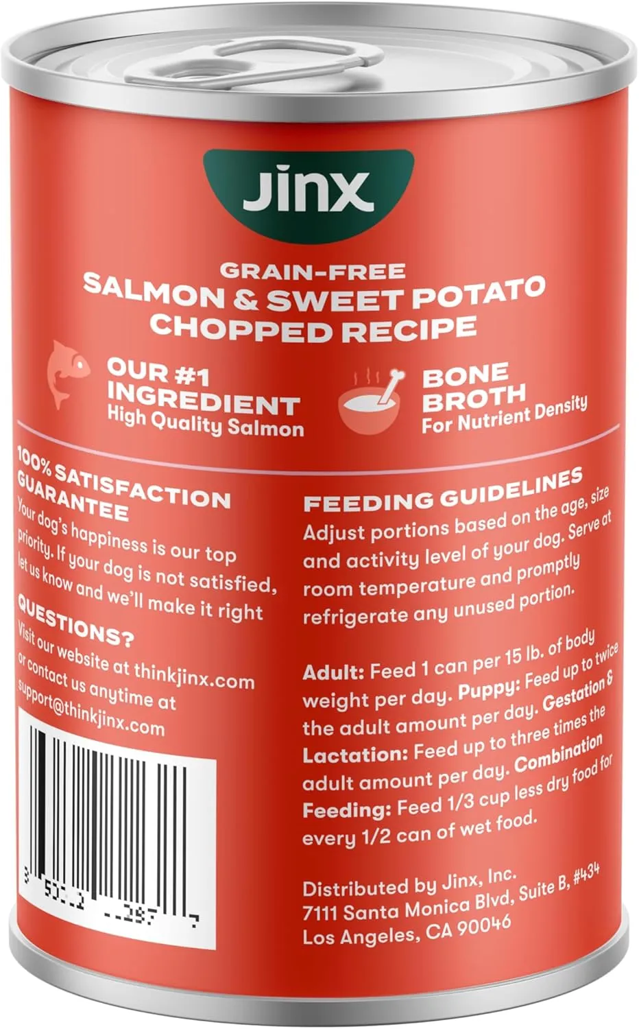 Jinx Wet Dog Food Cans Pate, Grain Free, Made with Real Salmon, Chicken, Fish Broth & Sweet Potatoes, No Fillers, for All Lifestages, 13oz Cans, 12 Pack