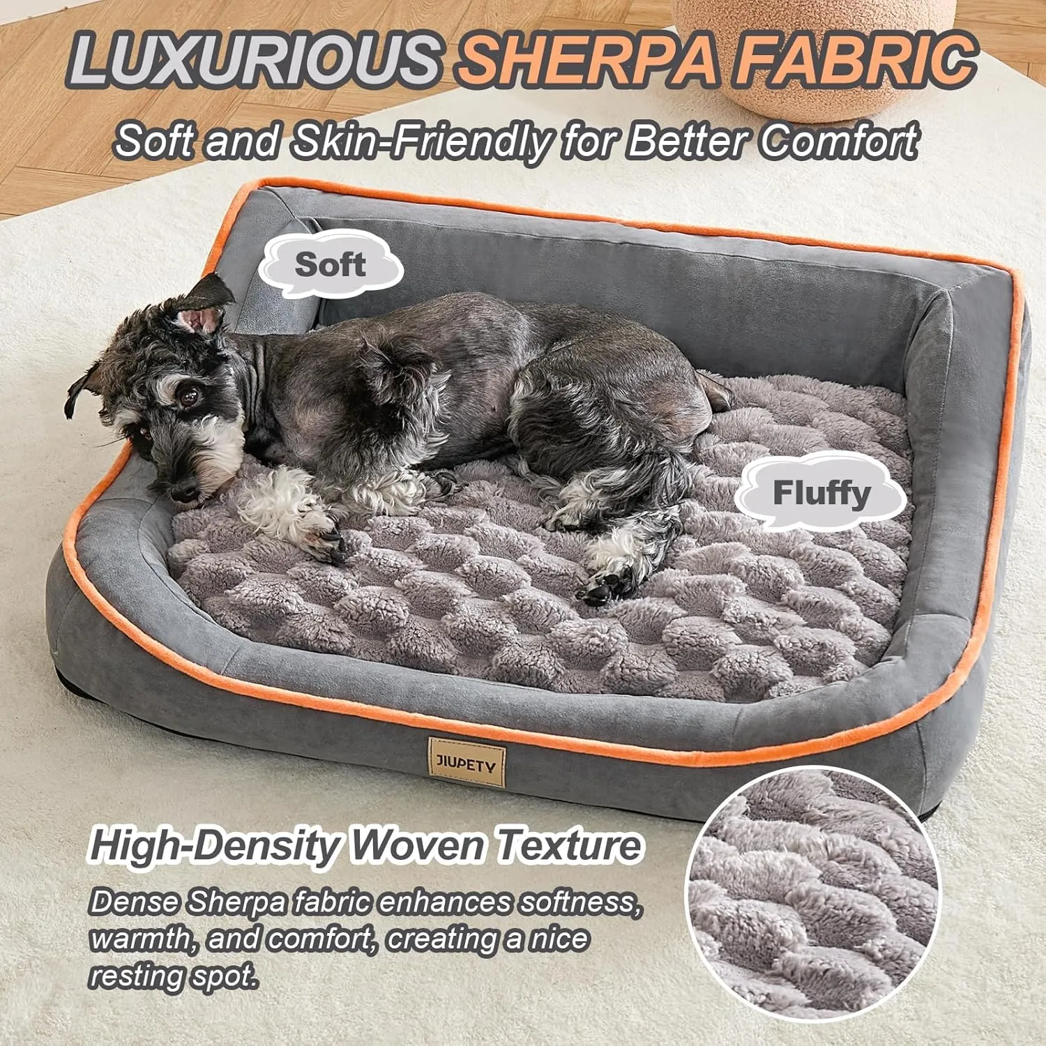 Jiupety Orthopedic Dog Bed for Small and Medium Dogs, Dog Sofa Bed with U-Shaped Bolster, Dual-Layer Supportive Cushion, Waterproof Dog Couch with Washable Cover, (30"24"7.5") for 10-20 lbs, Grey