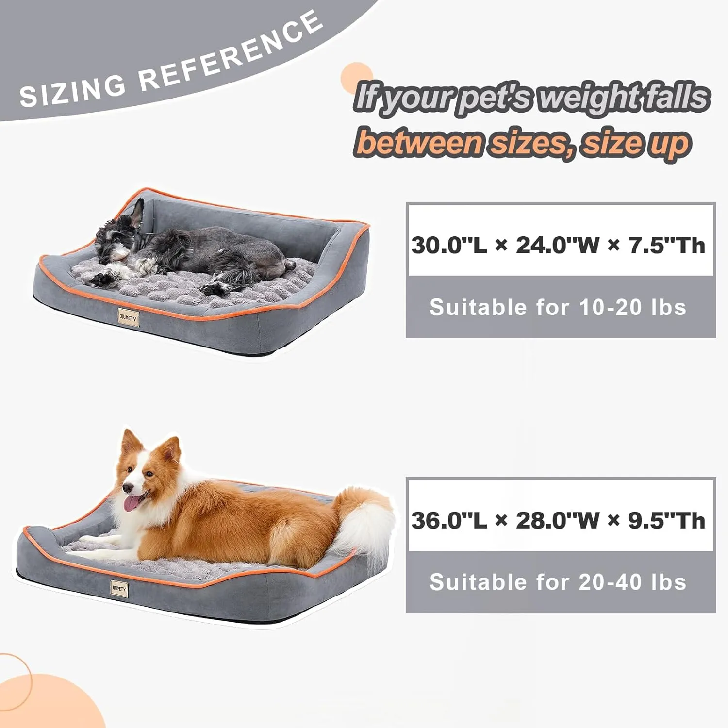 Jiupety Orthopedic Dog Bed for Small and Medium Dogs, Dog Sofa Bed with U-Shaped Bolster, Dual-Layer Supportive Cushion, Waterproof Dog Couch with Washable Cover, (30"24"7.5") for 10-20 lbs, Grey