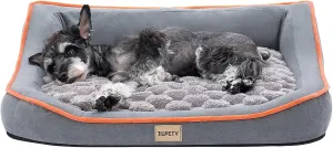 Jiupety Orthopedic Dog Bed for Small and Medium Dogs, Dog Sofa Bed with U-Shaped Bolster, Dual-Layer Supportive Cushion, Waterproof Dog Couch with Washable Cover, (30"24"7.5") for 10-20 lbs, Grey