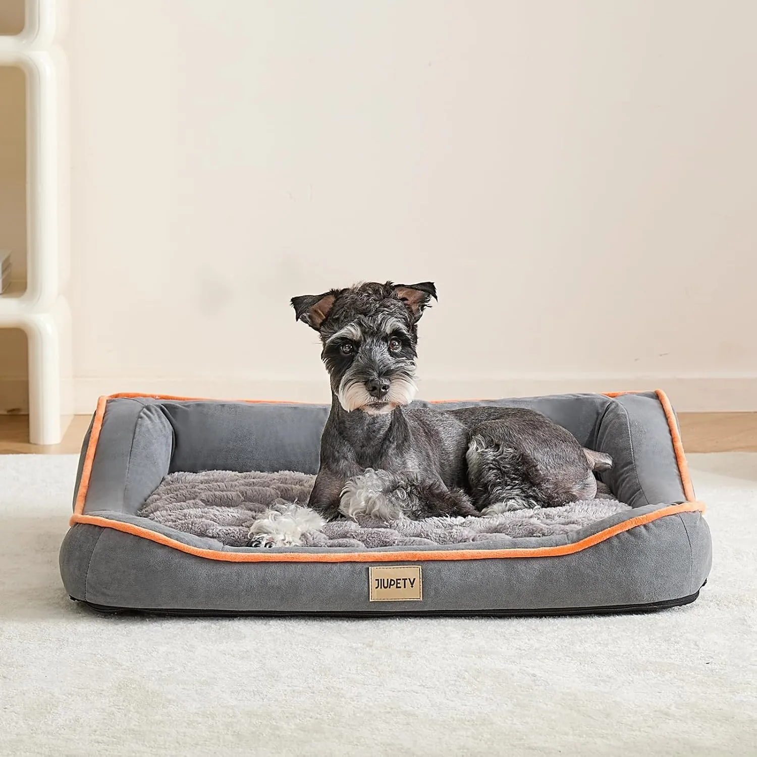 Jiupety Orthopedic Dog Bed for Small and Medium Dogs, Dog Sofa Bed with U-Shaped Bolster, Dual-Layer Supportive Cushion, Waterproof Dog Couch with Washable Cover, (30"24"7.5") for 10-20 lbs, Grey