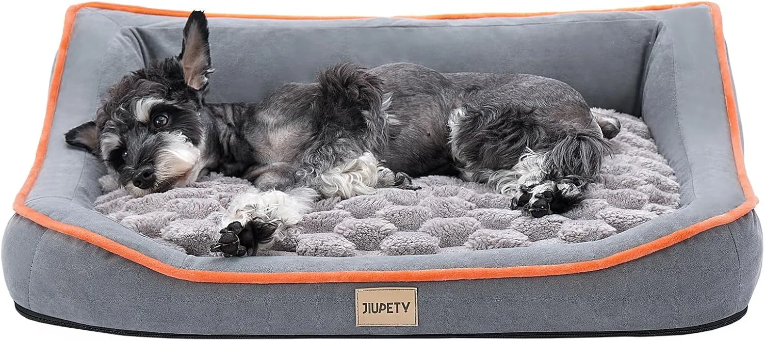 Jiupety Orthopedic Dog Bed for Small and Medium Dogs, Dog Sofa Bed with U-Shaped Bolster, Dual-Layer Supportive Cushion, Waterproof Dog Couch with Washable Cover, (30"24"7.5") for 10-20 lbs, Grey