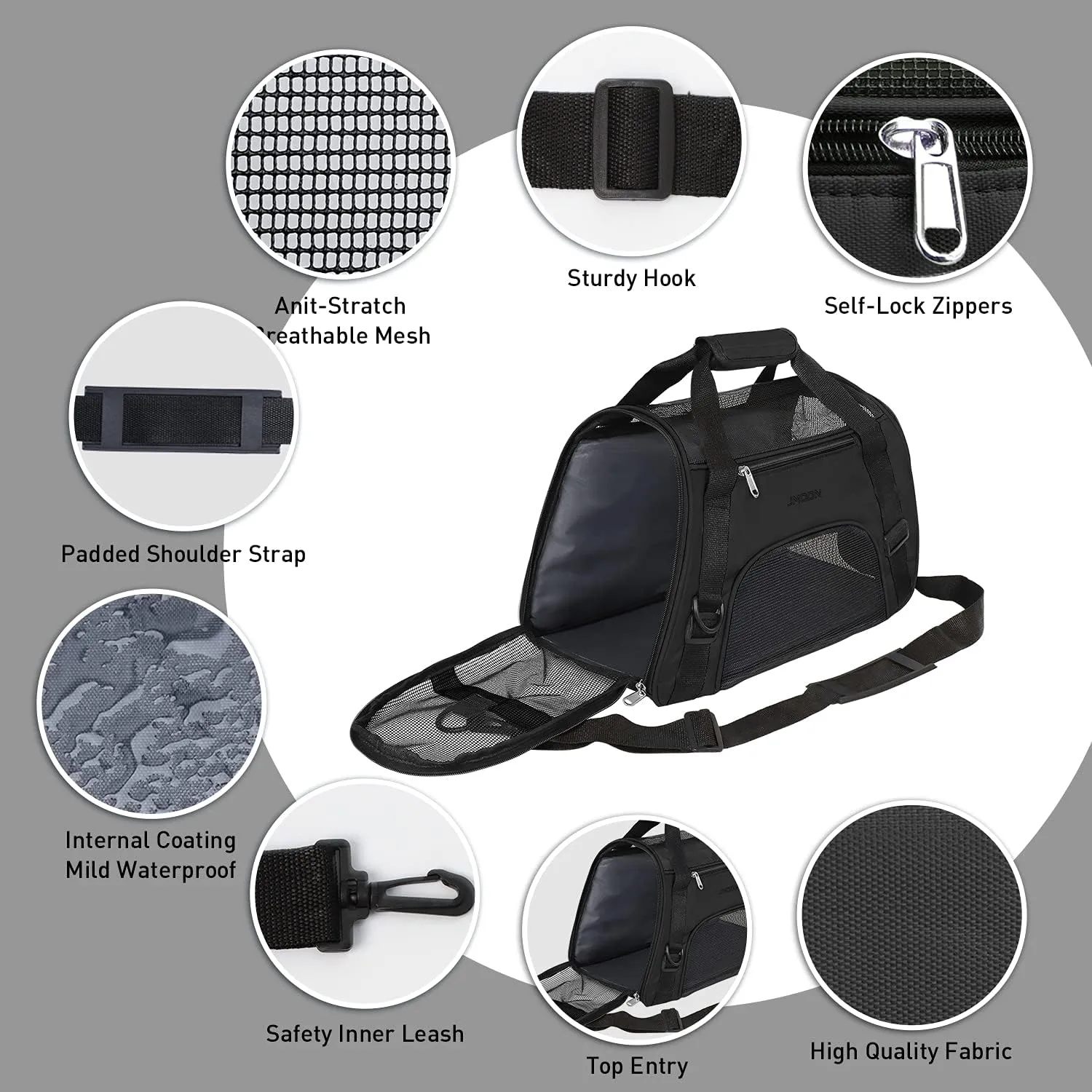 JMOON Cat Carrier Soft-Sided Airline Approved Pet Carrier Bag,Pet Travel Carrier for Cats,Dogs Puppy Comfort Portable Foldable Pet Bag (Medium, Black)
