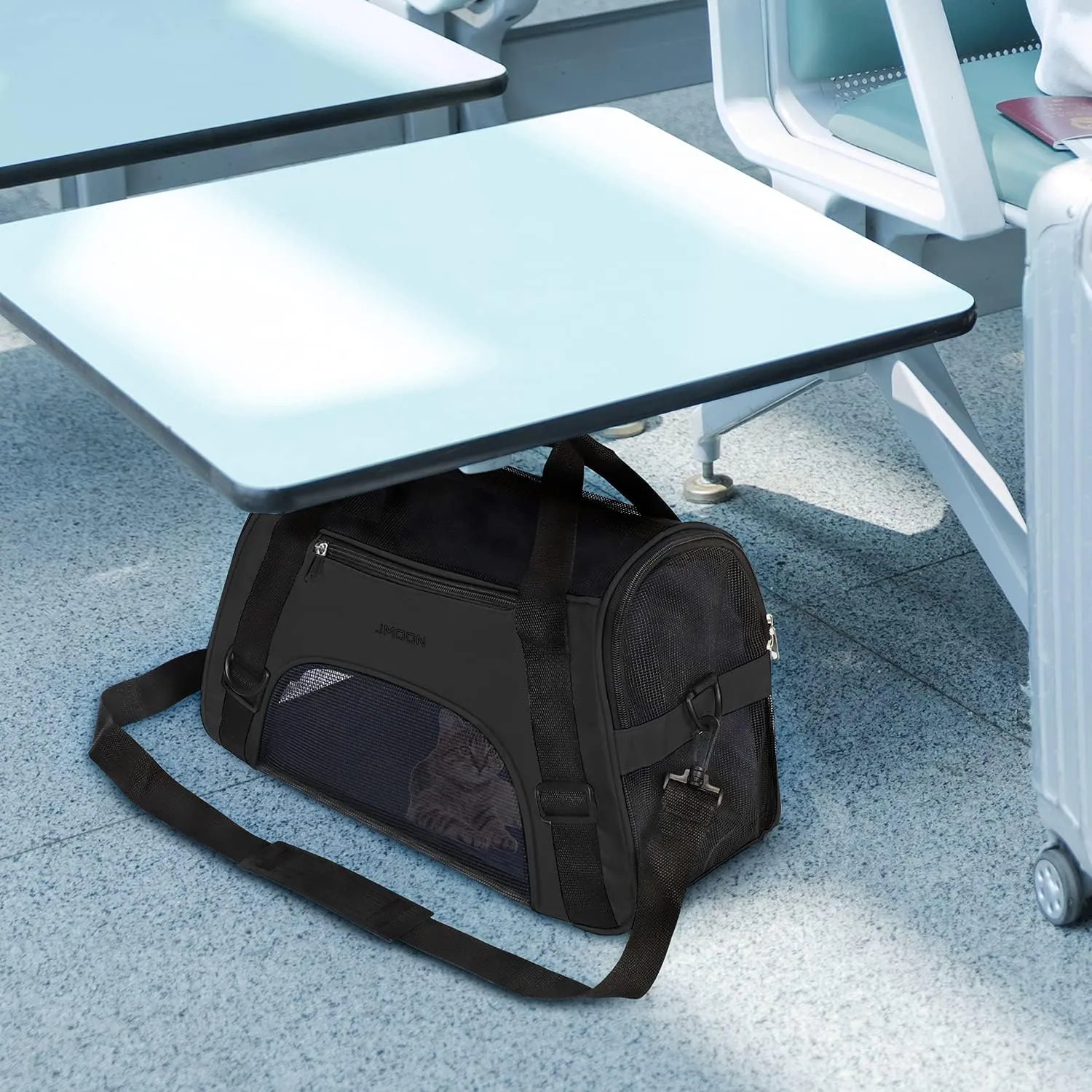JMOON Cat Carrier Soft-Sided Airline Approved Pet Carrier Bag,Pet Travel Carrier for Cats,Dogs Puppy Comfort Portable Foldable Pet Bag (Medium, Black)