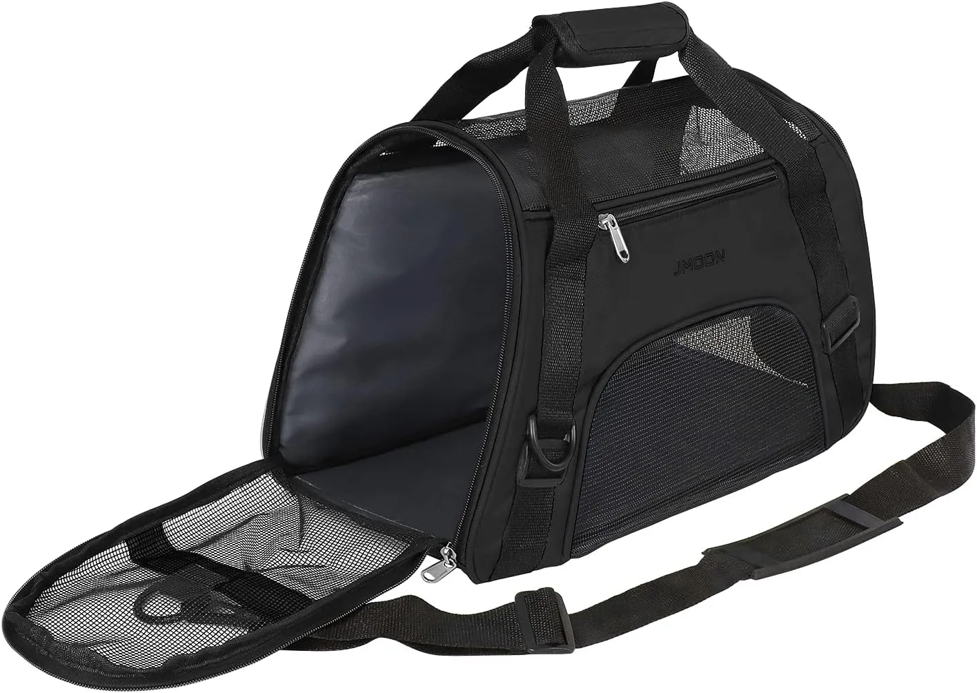 JMOON Cat Carrier Soft-Sided Airline Approved Pet Carrier Bag,Pet Travel Carrier for Cats,Dogs Puppy Comfort Portable Foldable Pet Bag (Medium, Black)
