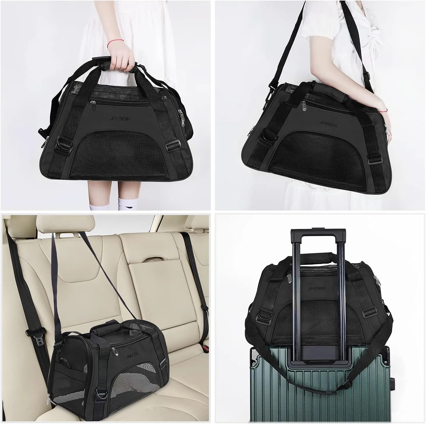JMOON Cat Carrier Soft-Sided Airline Approved Pet Carrier Bag,Pet Travel Carrier for Cats,Dogs Puppy Comfort Portable Foldable Pet Bag (Medium, Black)
