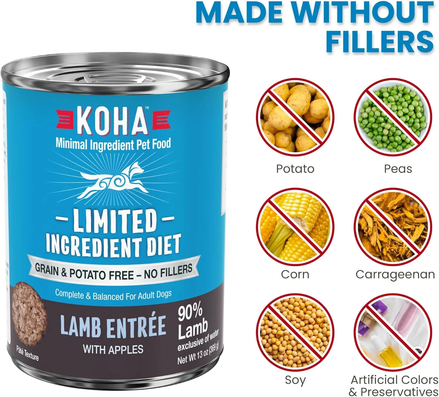 KOHA Limited Ingredient Diet Lamb Entre for Dogs - Grain Free Wet Dog Food with No Fillers - Canned Dog Food Sensitive Stomach - 13 oz Pack of 12