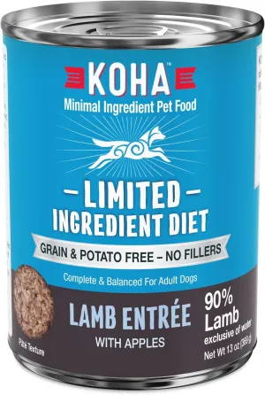 KOHA Limited Ingredient Diet Lamb Entre for Dogs - Grain Free Wet Dog Food with No Fillers - Canned Dog Food Sensitive Stomach - 13 oz Pack of 12