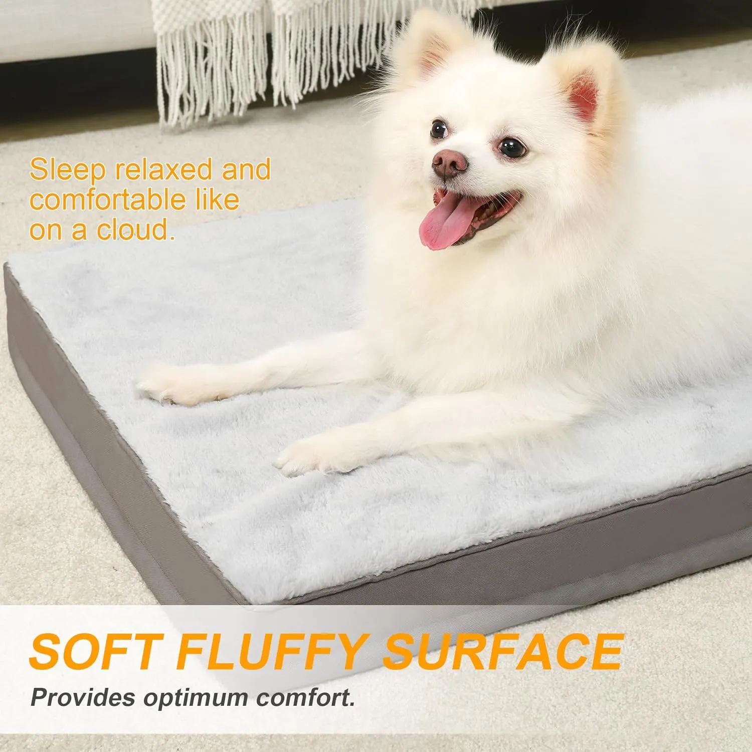 KSIIA Orthopedic Dog Bed - Waterproof Crate Bed for Small Dogs, Deluxe Plush Washable With Egg Crate Foam & Removable Cover, 23 x 17 Inch, Gray