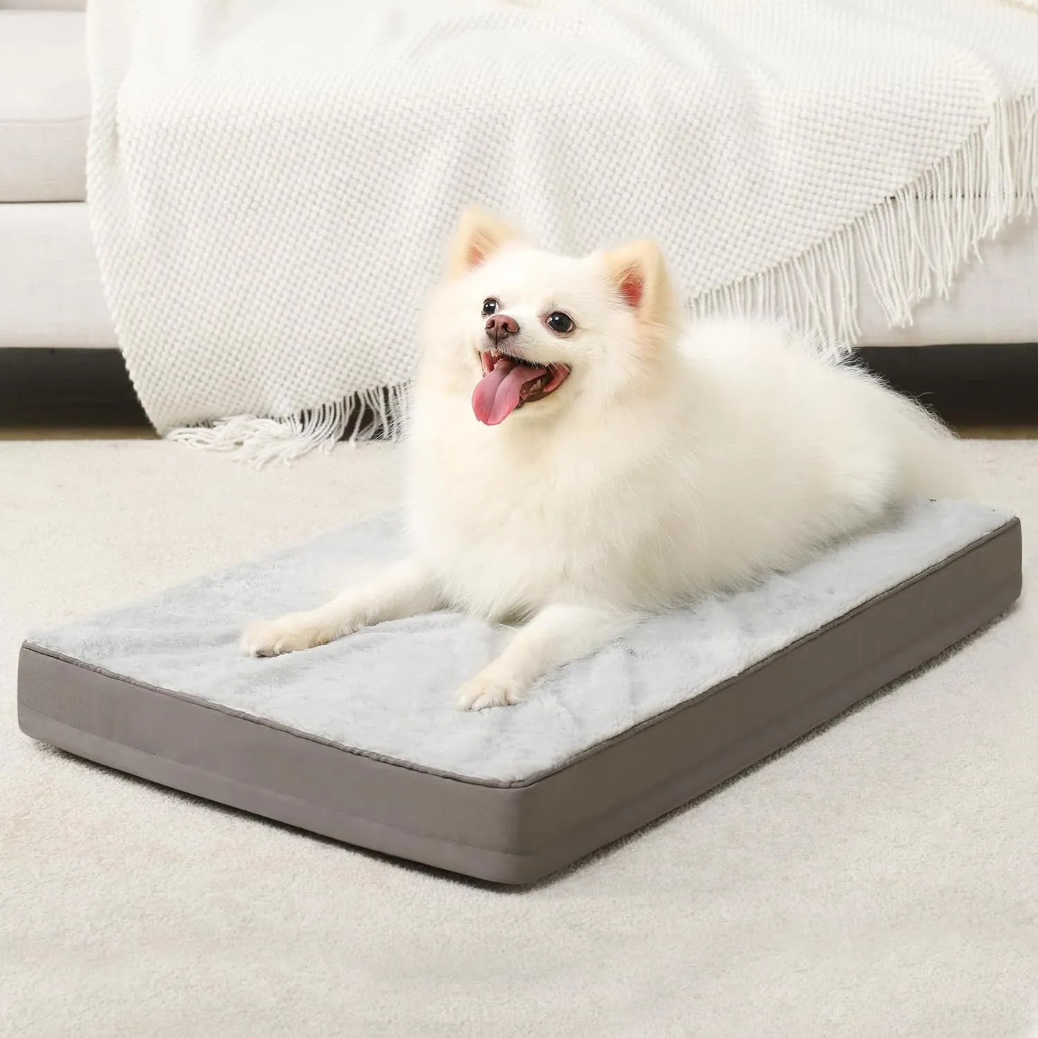 KSIIA Orthopedic Dog Bed - Waterproof Crate Bed for Small Dogs, Deluxe Plush Washable With Egg Crate Foam & Removable Cover, 23 x 17 Inch, Gray