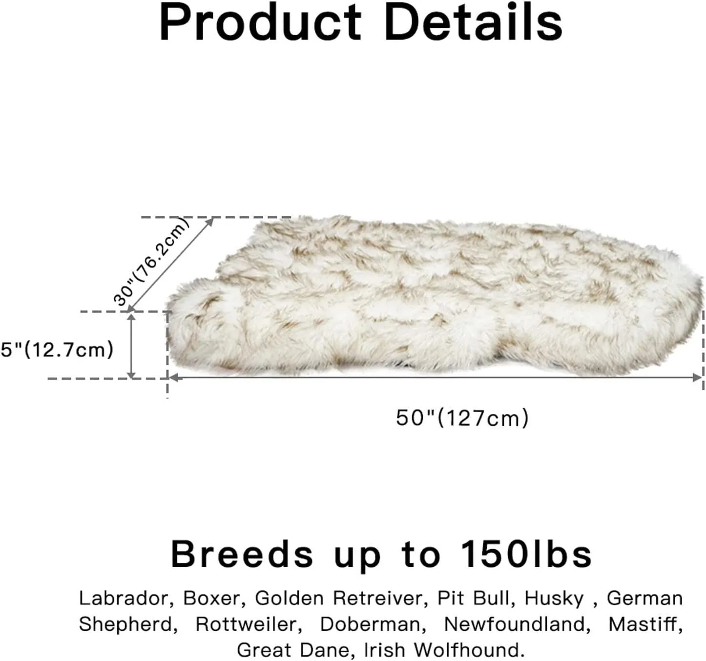 Laifug Luxury Faux Fur Dog Bed - 5-inch Thick Grade Ultra Soft Memory Foam with Removable Faux Fur Cover, Waterproof Liner (Gray-Brown, White)