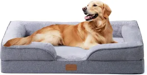 Large Dog Bed Orthopedic with Bolster Sides Removable Egg-Crate Foam Waterproof Liner Pet Bed Sofa Couch with Removable Washable Cover Non-Slip Bottom, Gray