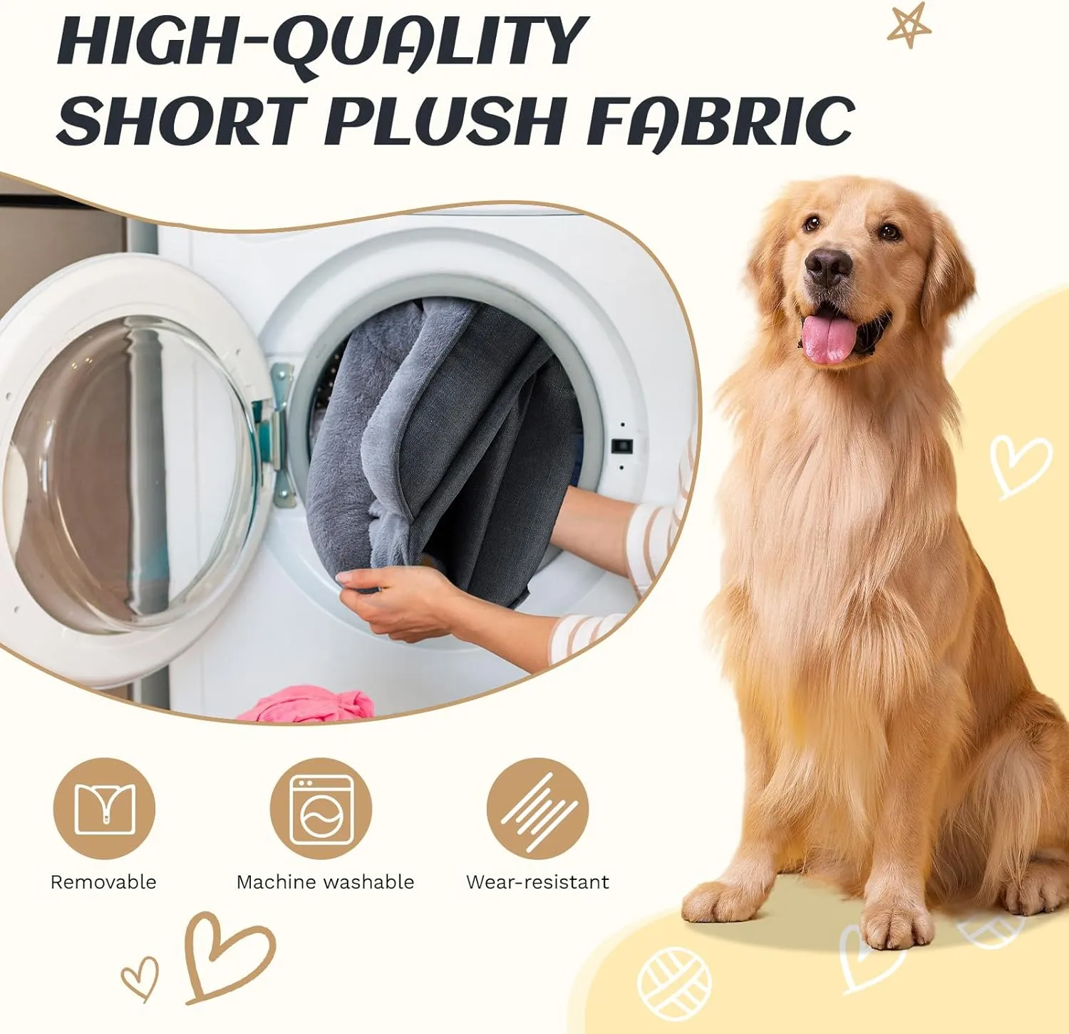 Large Dog Bed Orthopedic with Bolster Sides Removable Egg-Crate Foam Waterproof Liner Pet Bed Sofa Couch with Removable Washable Cover Non-Slip Bottom, Gray