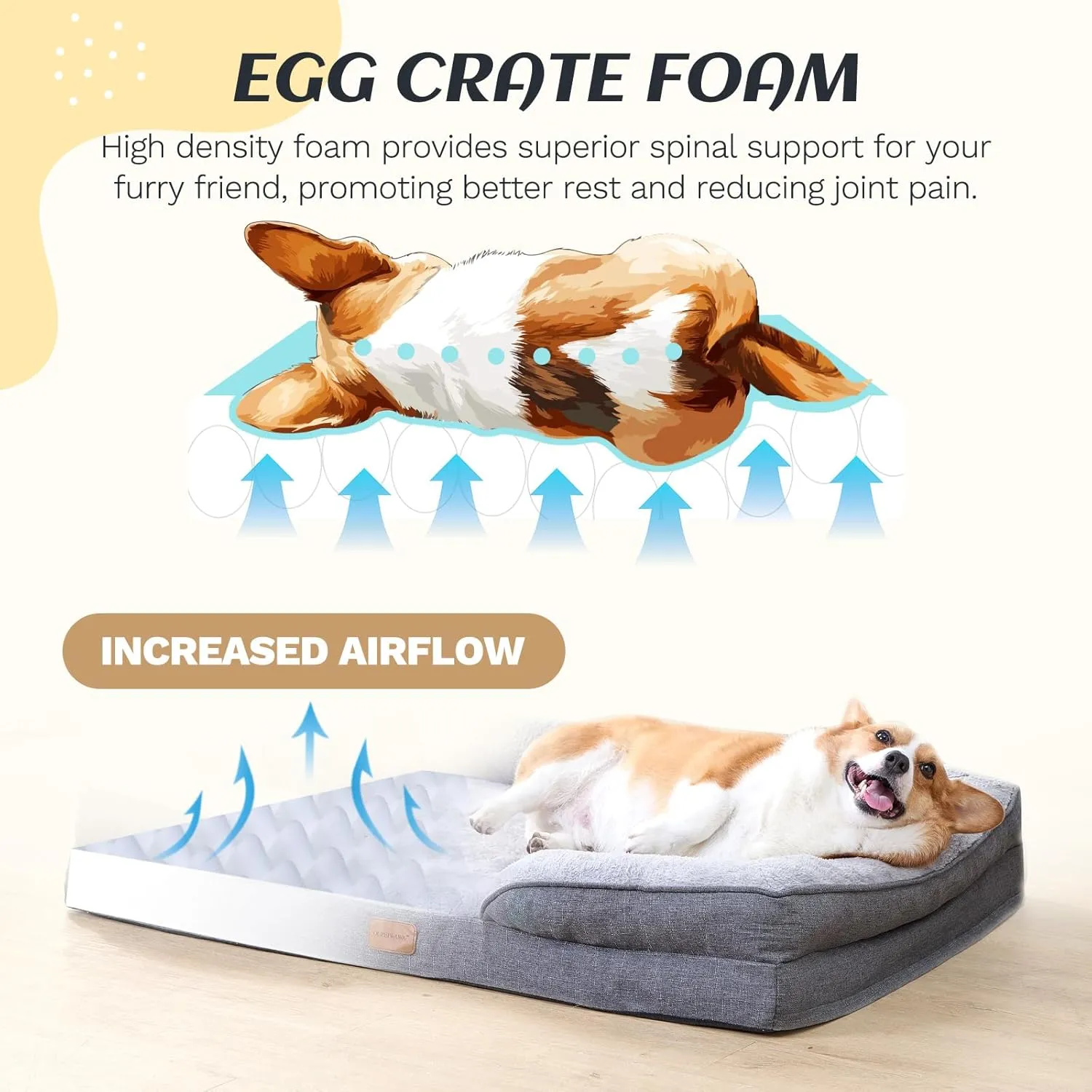 Large Dog Bed Orthopedic with Bolster Sides Removable Egg-Crate Foam Waterproof Liner Pet Bed Sofa Couch with Removable Washable Cover Non-Slip Bottom, Gray