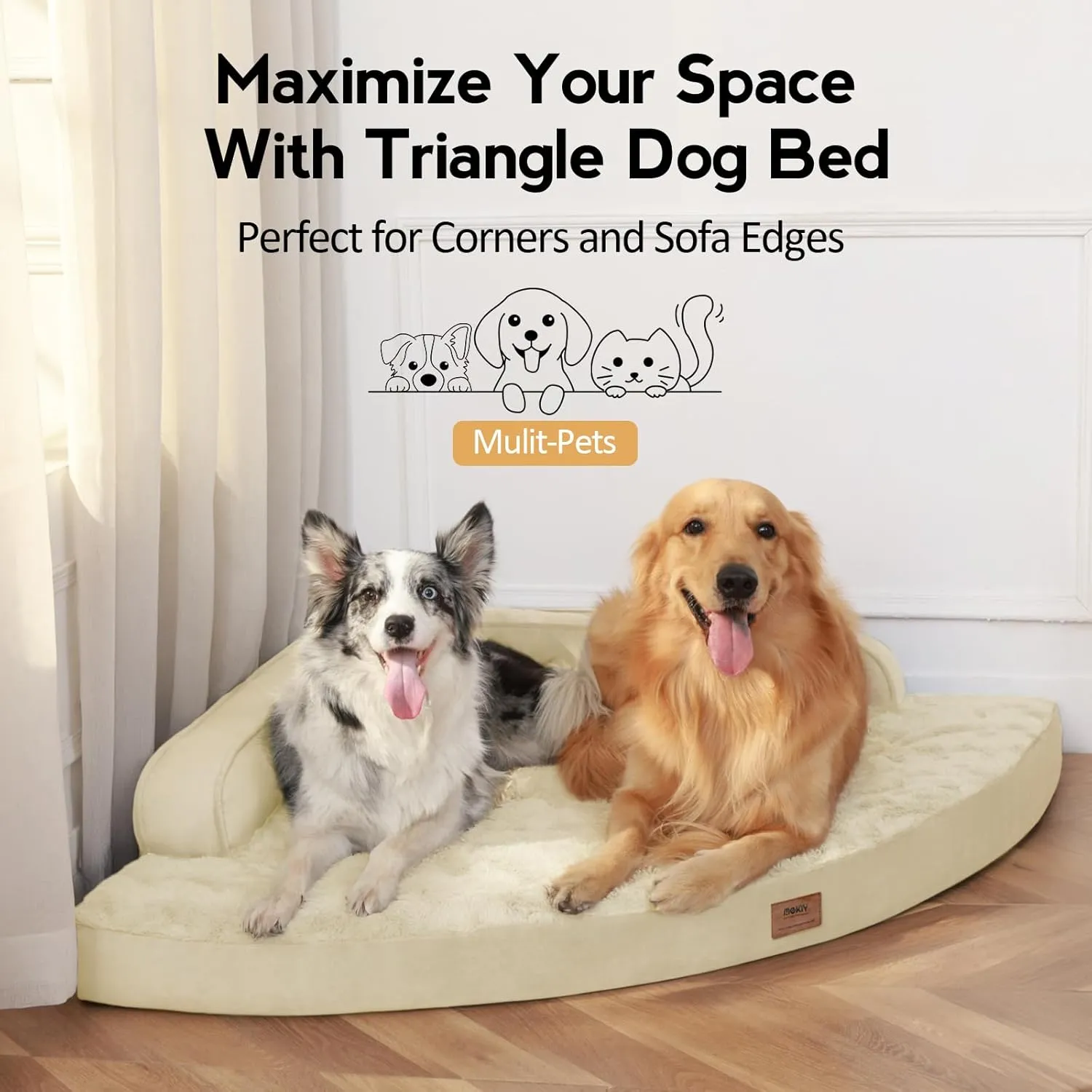 Large Orthopedic Dog Bed with Sides Big Dog Beds with Removable Washable Cover Non-Slip Waterproof Pet Bed for Medium Large Dogs - Beige L