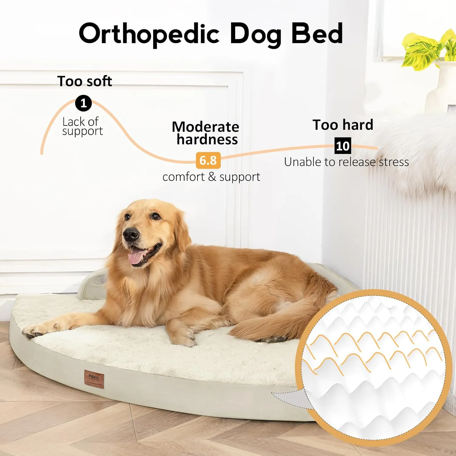 Large Orthopedic Dog Bed with Sides Big Dog Beds with Removable Washable Cover Non-Slip Waterproof Pet Bed for Medium Large Dogs - Beige L