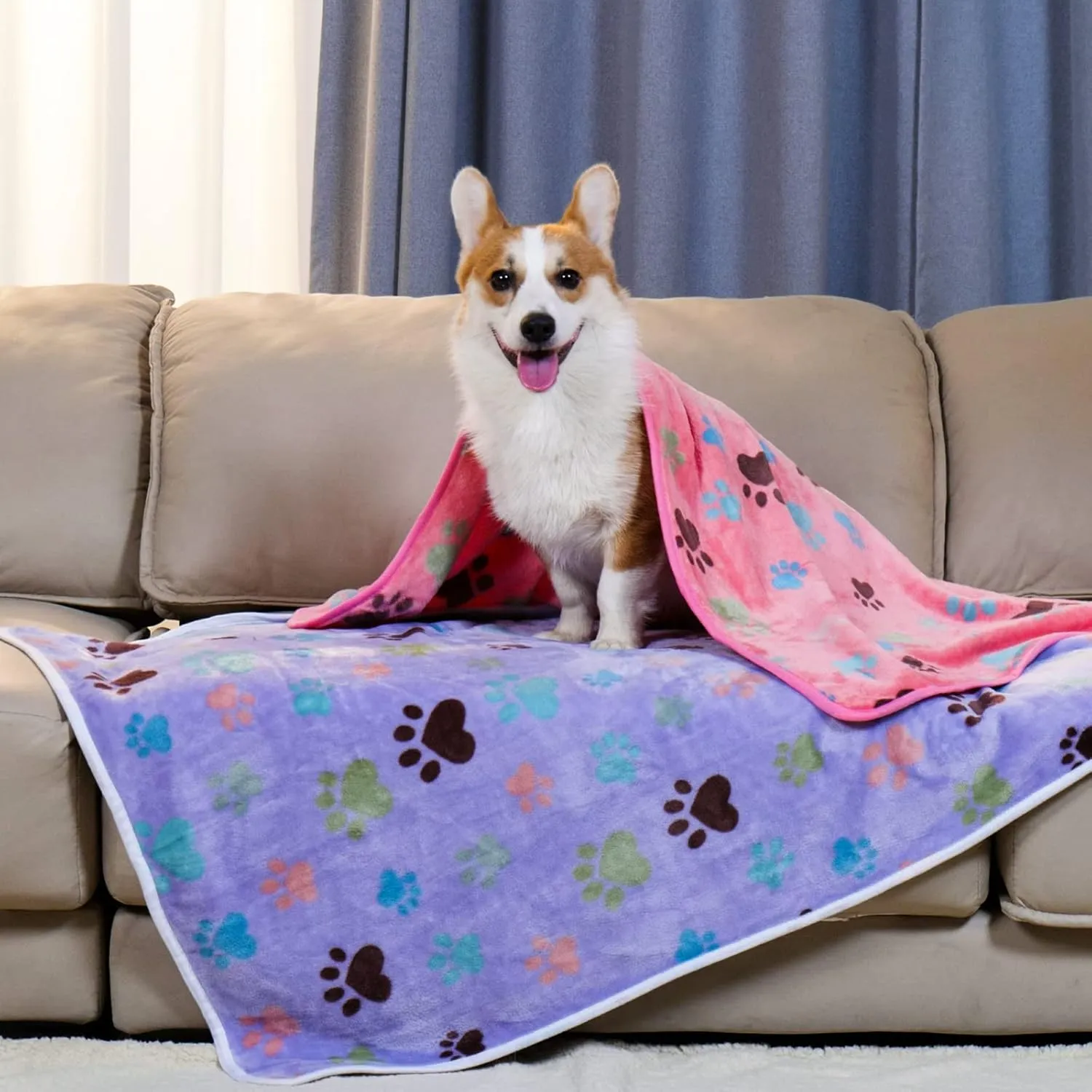 Luciphia 1 Pack 6 Dog Blankets Cat Soft Fluffy Fleece Pet Blanket Warm Cute Print Design Puppy Kitten Doggy Paw Small(23"x16")