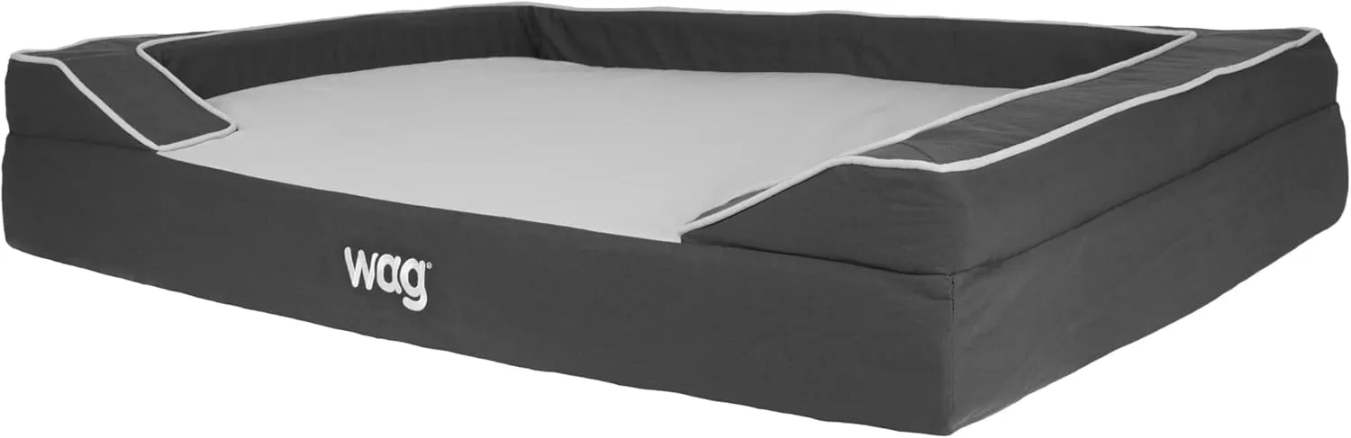 Luxe Dog Bed by Wag | Quad Layer Technology with Memory Foam, Orthopedic Foam, and Cooling Gel. Machine Washable Cover. Gray, Large