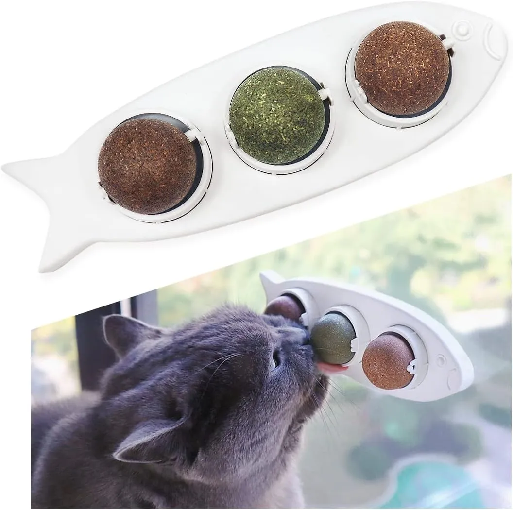 Magic Catnip Wall Balls Toys for Cats Wall Treats Kitten Treat Toys Indoor Catnip Ball Toys Teeth Cleaning Chew Silvervine Catnip Balls