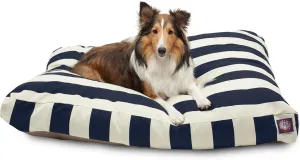 Majestic Pet Shredded Memory Foam Dog Bed Large with Removable Washable Cover 44x36x5 Inch - Rectangle Orthopedic Dog Bed for Senior DogsFlat Durable Dogs Crate Bed - Vertical Stripe - Navy Blue