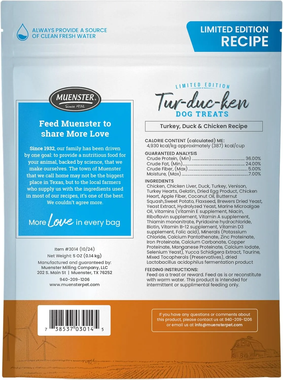 Muenster 3-in-1 Turkey-Duck-Chicken Freeze Dried Dog Treats (5oz) - Healthy Coat, Joints & Digestion for Training or Meal Topper - Limited Edition - Made in USA