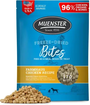 Muenster Freeze Dried Chicken Bites - Dog Food, Treat, Mixer or Topper (5oz) - Grain Free