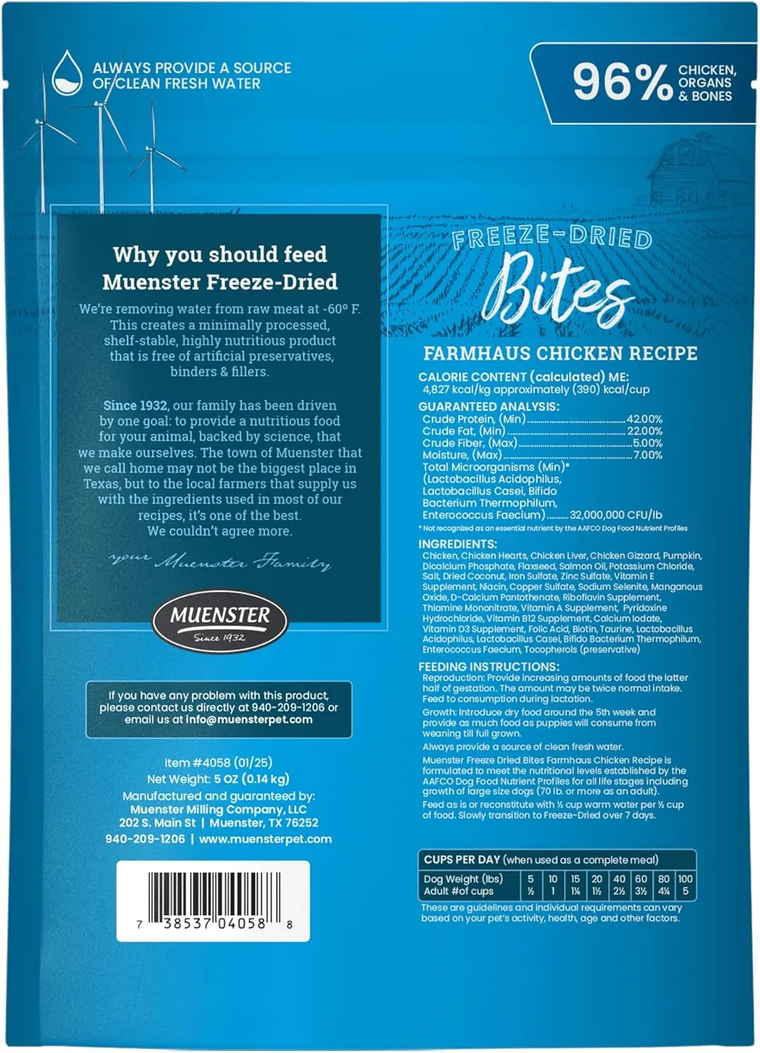 Muenster Freeze Dried Chicken Bites - Dog Food, Treat, Mixer or Topper (5oz) - Grain Free