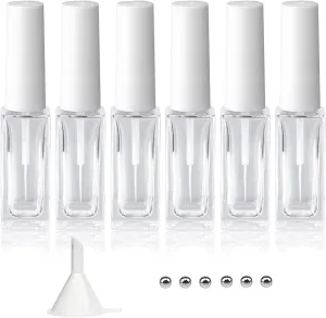 Nail Art Liner Empty Bottles 7ML, 6 Pack Empty Blooming Nail Polish Bottles with Brush & Mixing Balls & Funnels for Nail Decoration DIY Art (Not for Gel) (WHITE)