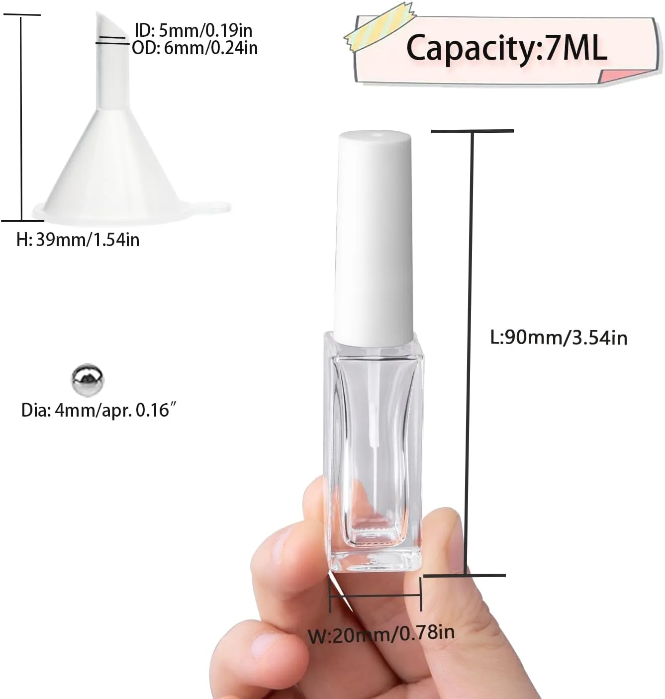 Nail Art Liner Empty Bottles 7ML, 6 Pack Empty Blooming Nail Polish Bottles with Brush & Mixing Balls & Funnels for Nail Decoration DIY Art (Not for Gel) (WHITE)