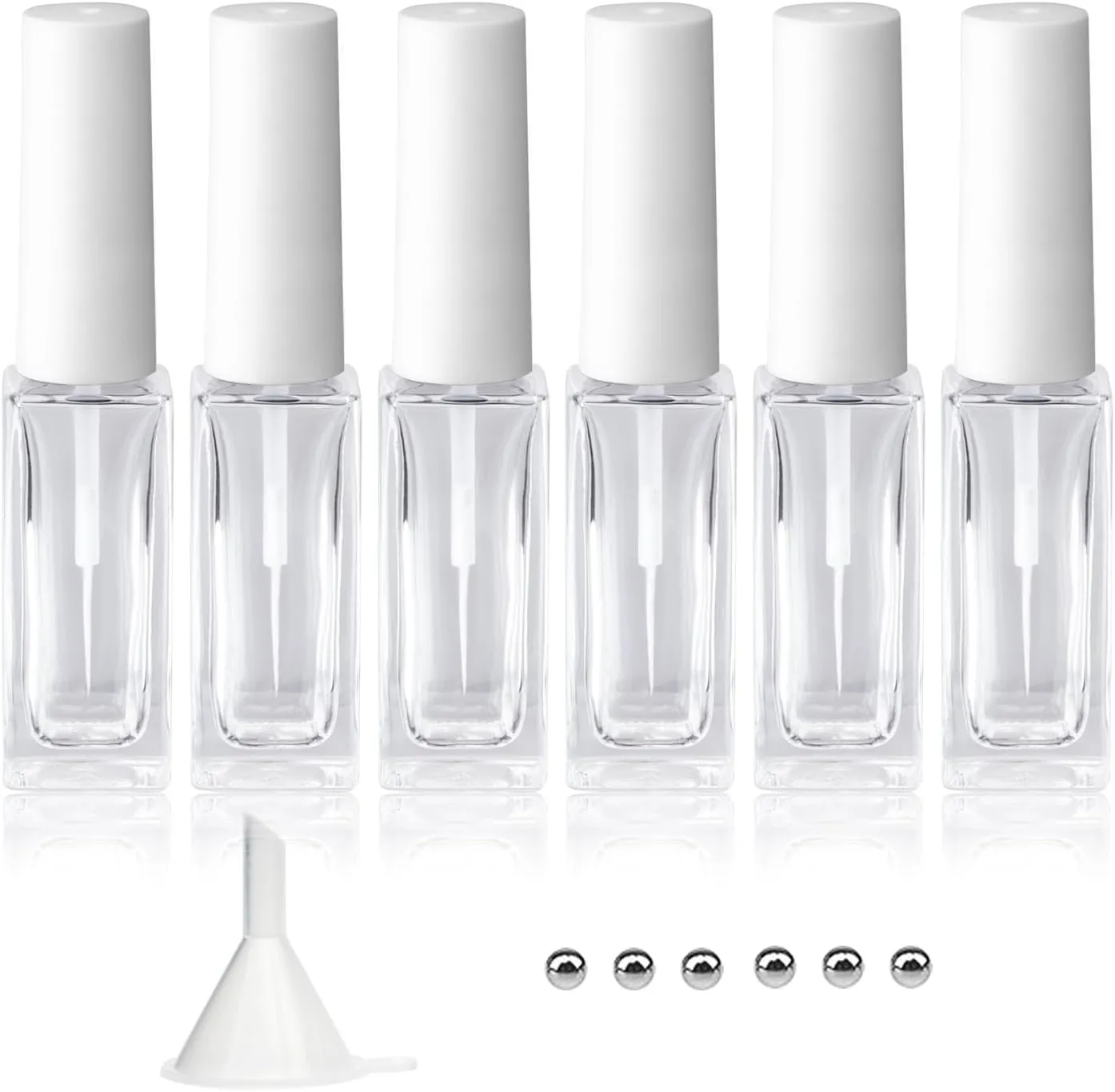 Nail Art Liner Empty Bottles 7ML, 6 Pack Empty Blooming Nail Polish Bottles with Brush & Mixing Balls & Funnels for Nail Decoration DIY Art (Not for Gel) (WHITE)