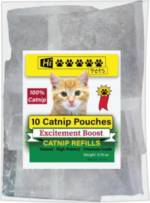 Natural Catnip Refills for Indoor Cats. Pouches for Birds, Fish or simmilar Toys. Place in to Toys or Bedding to Boost Cat's exitment. 10 Pouch Bags.