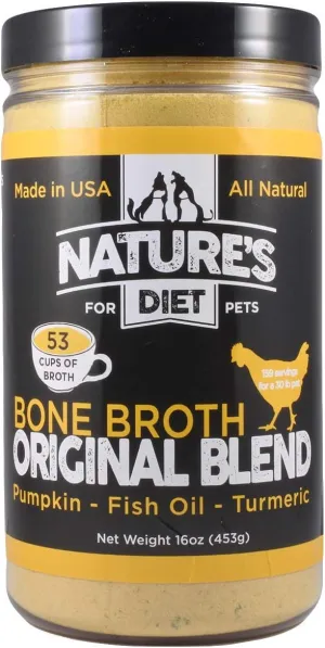Nature's Diet Pet Bone Broth Protein Powder with Pumpkin, Fish Oil and Turmeric (Chicken, 16 oz = 159 Servings)
