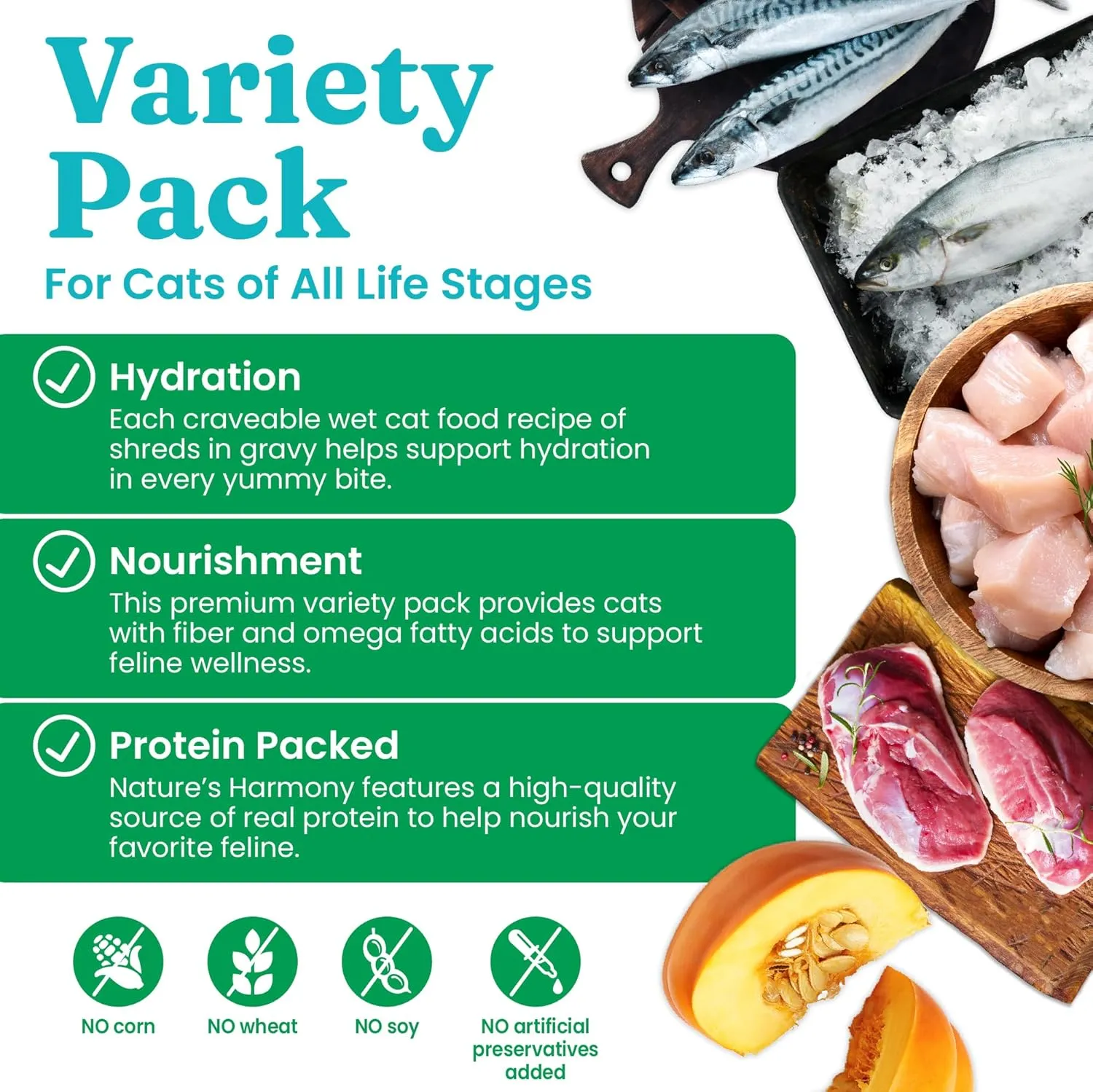 Nature's Harmony Canned Cat Food Variety Pack - Real Chicken Wet Food Shreds - Grain & Gluten Free, Supports Sensitive Stomach - 12 Pack
