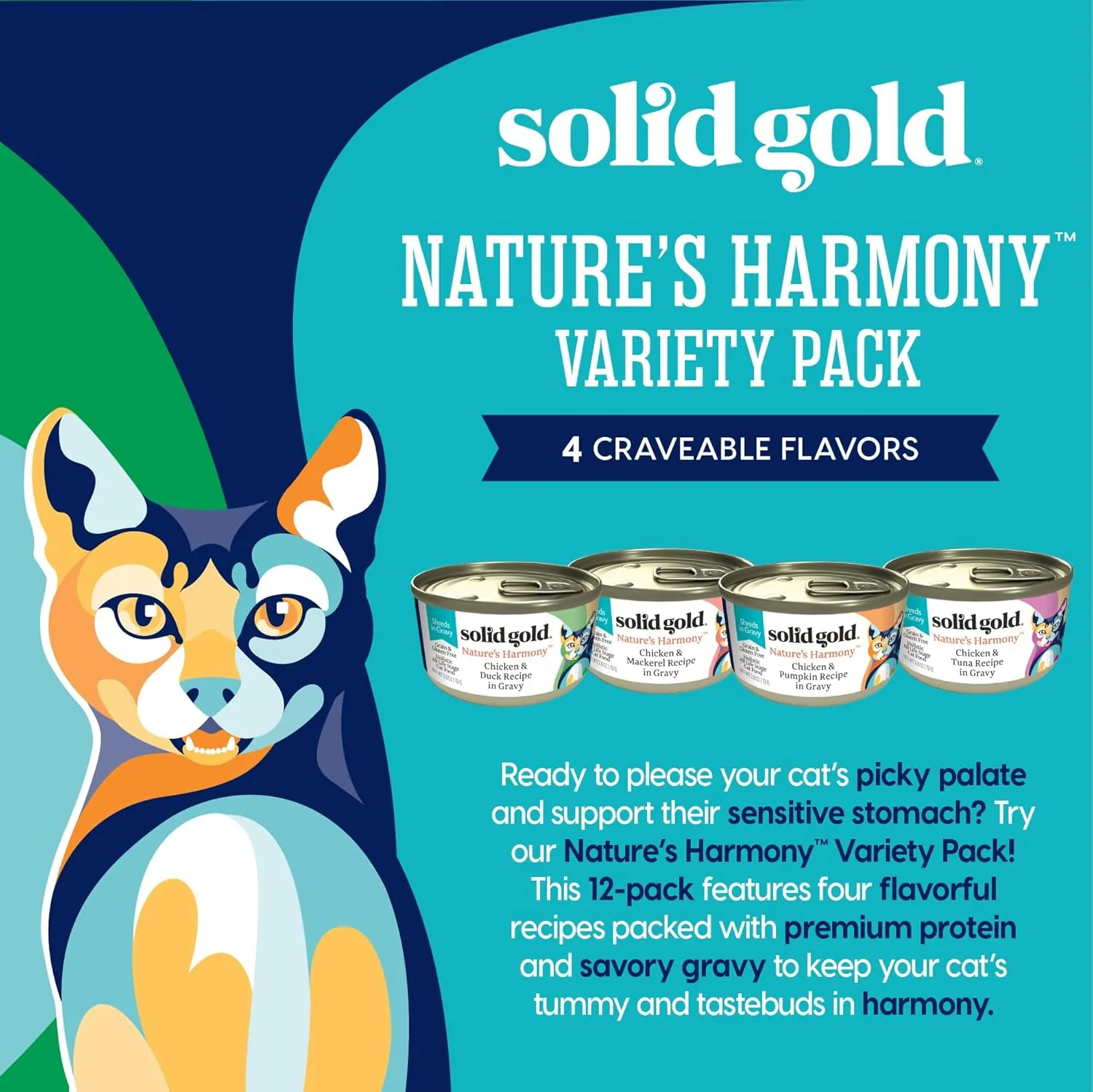 Nature's Harmony Canned Cat Food Variety Pack - Real Chicken Wet Food Shreds - Grain & Gluten Free, Supports Sensitive Stomach - 12 Pack