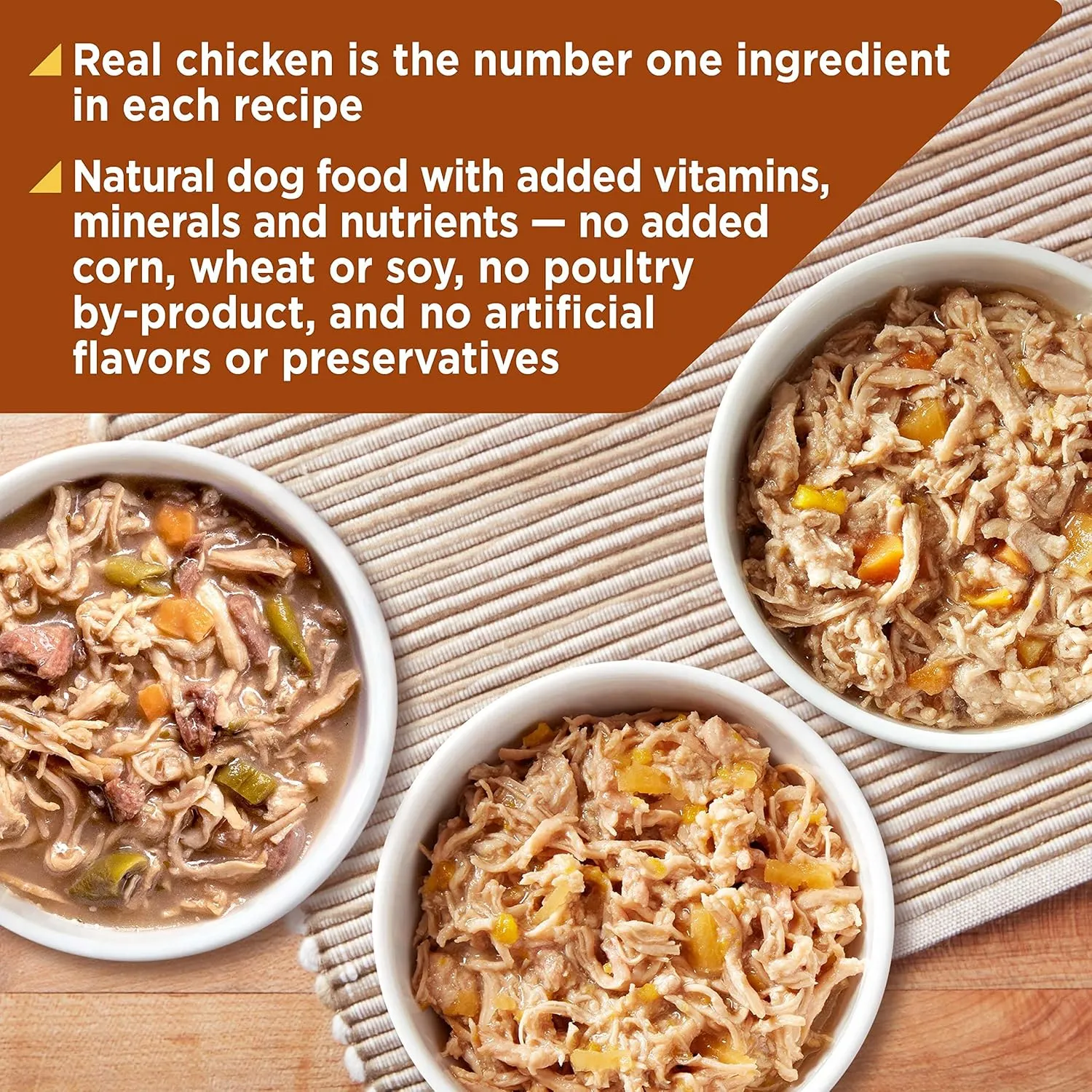 Natures Recipe Grain Free Chicken Recipe, Chicken & Venison Recipe and Chicken & Duck Recipe in Savory Broth Variety Pack Wet Dog Food, 12-2.75 oz. Cups, 2 Count
