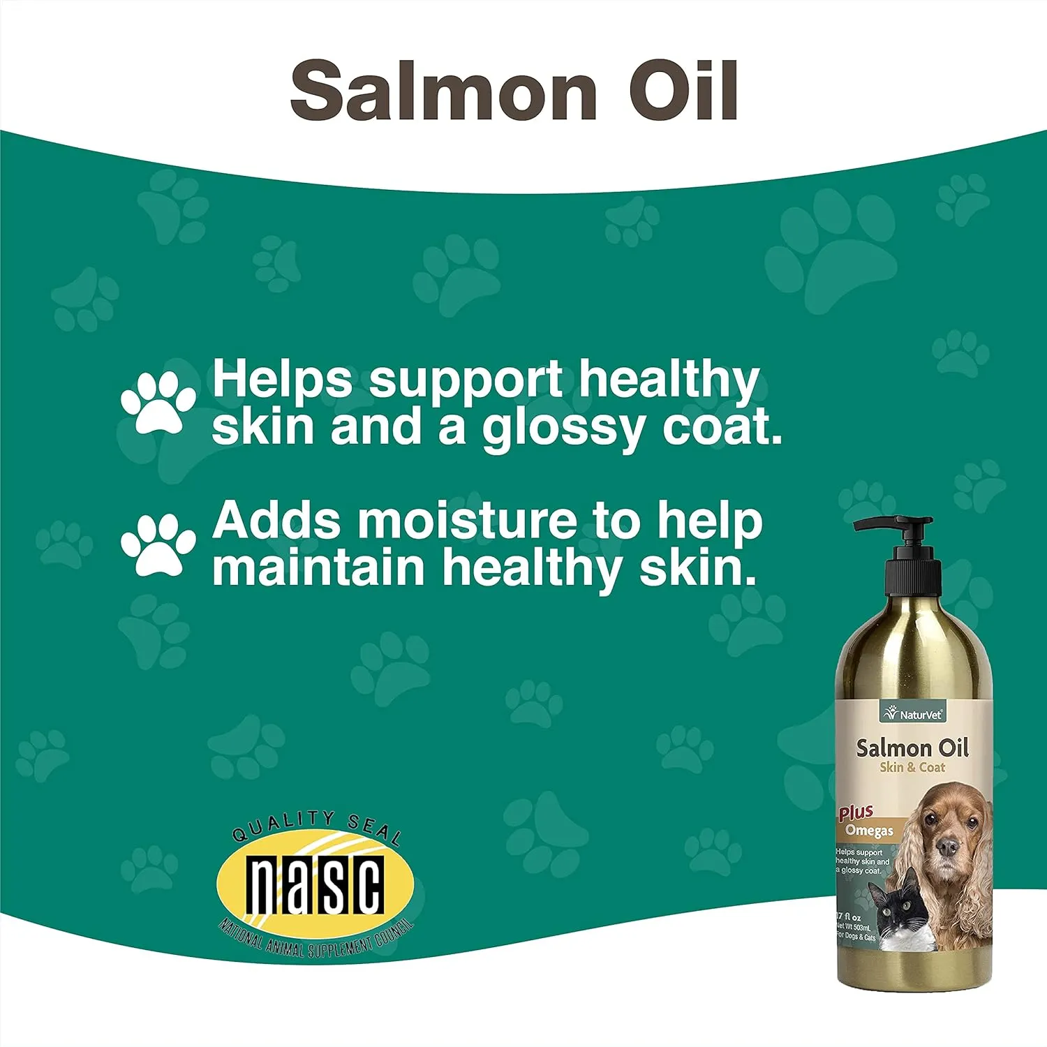 NaturVet  Salmon Oil Skin & Coat Plus Omegas | Supports Healthy Skin & Glossy Coat | Natural Source of Omega-3 & 6 Fatty Acids | for Dogs & Cats (17 oz Oil)